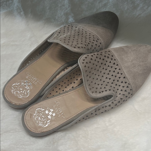 Vince Camuto Taupe Perforated Mules - Picture 2 of 5